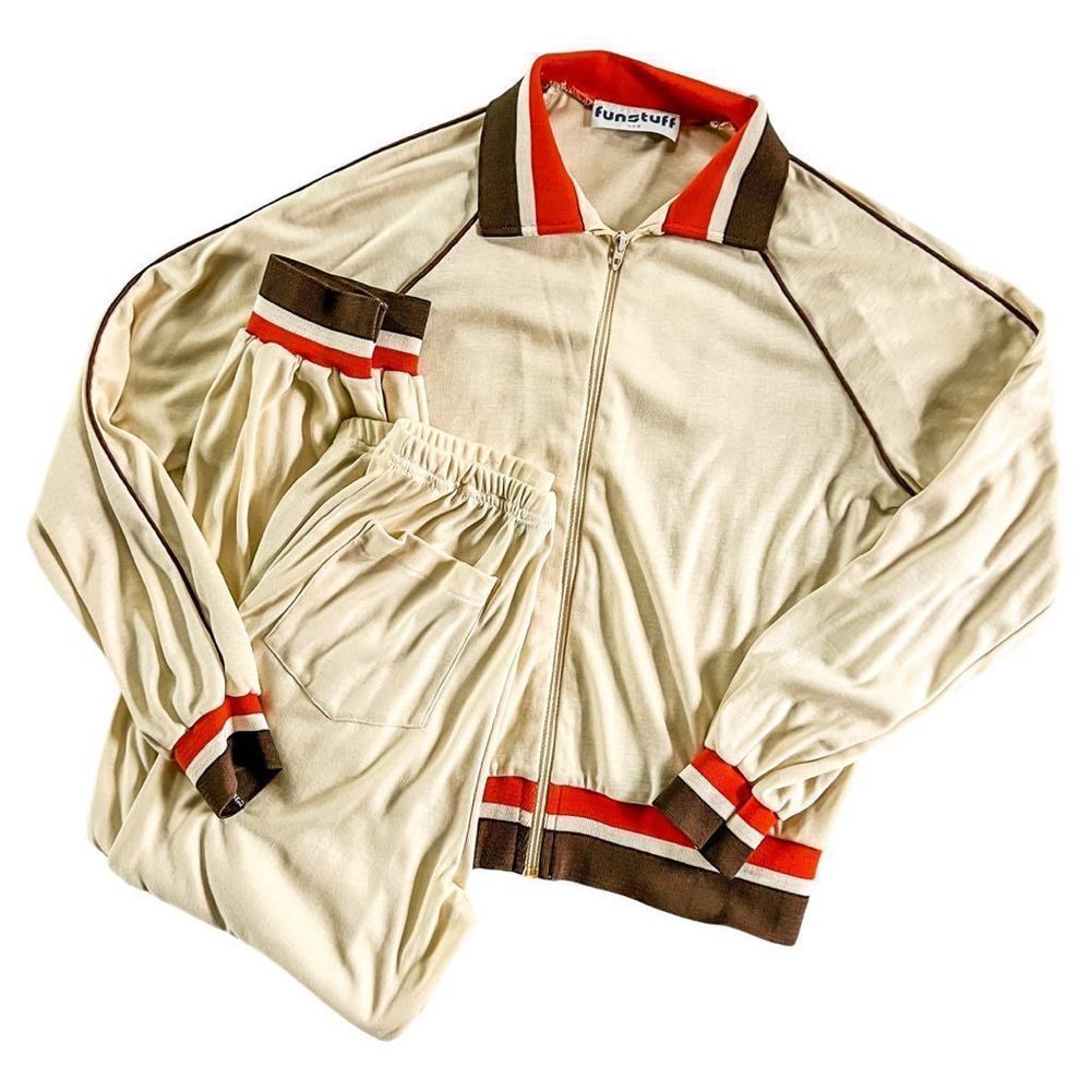 Vintage 60s 70s Lightweight Leisure Suit Tracksuit Raglan Jacket Joggers